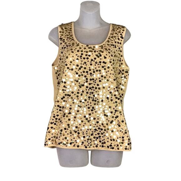 Reba Women’s Gold Sequin Knit Sleeveless Tank Top Blouse Size Large - Picture 1 of 13